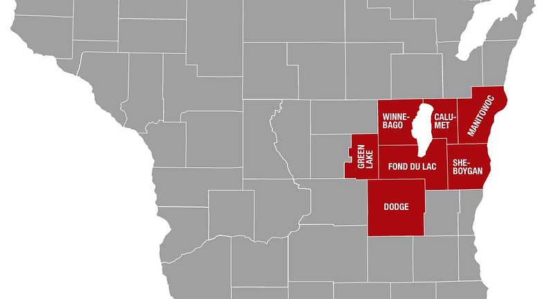 Wisconsin map showing the Merwin heating oil delievery service area.